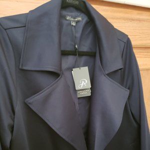 Drape Front Women's Navy Trench Jacket with Back Yoke, Size Medium